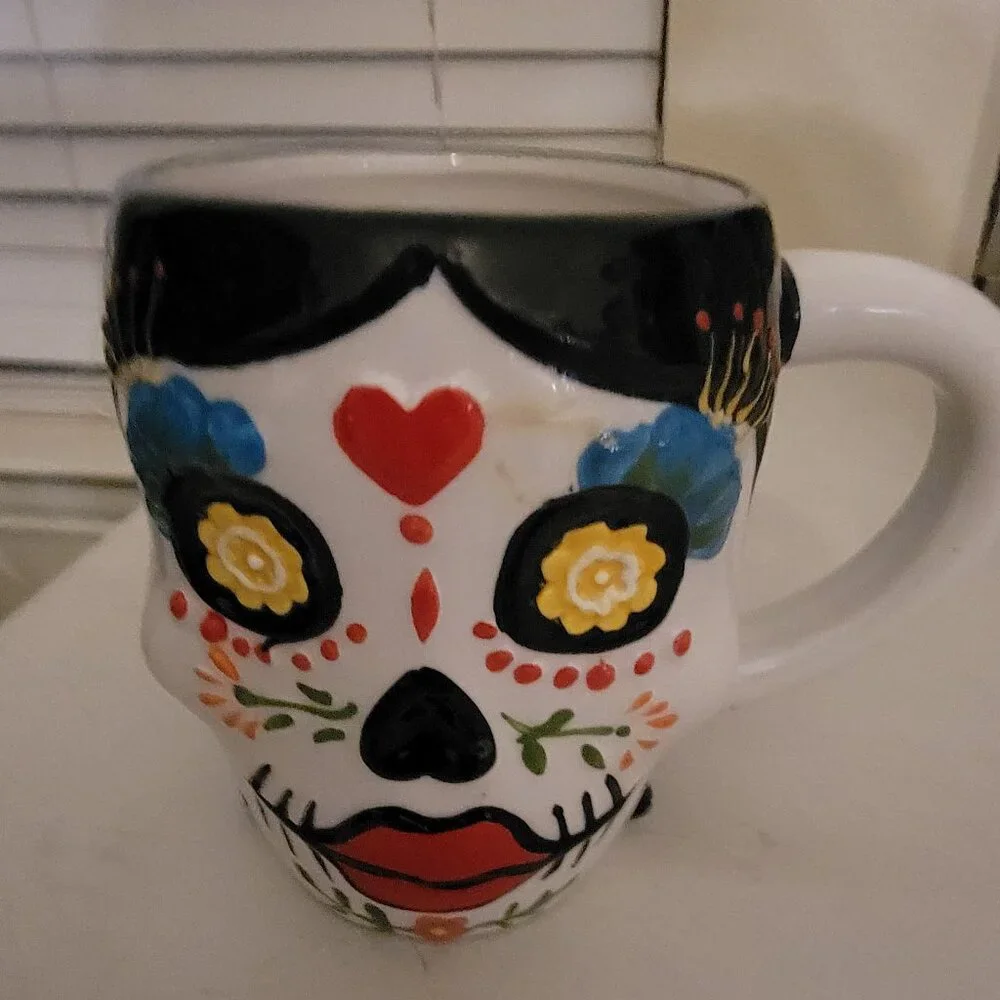 Day of the Dead Sugar Skull Mug Colorful Ceramic Skull Coffee Cup Halloween Goth